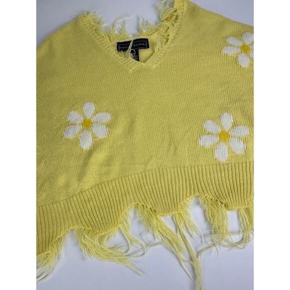 Polly & Esther Cropped Distressed Sweater Yellow Daisy Floral Y2K - Picture 11 of 11